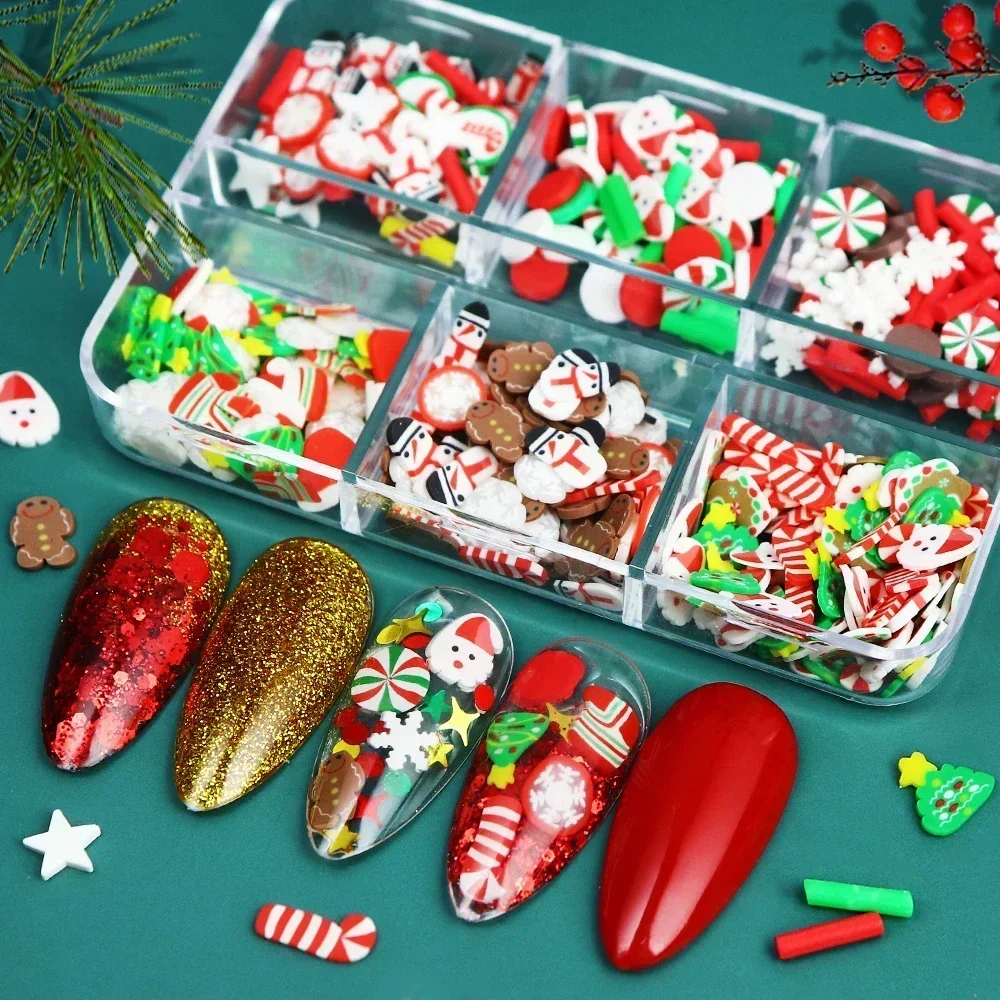 Mixed 3D Christmas Nail Art Charm Parts Polymer Soft Clay Slices Flakes Nails Decoration Parts for Winter Manicure Designs