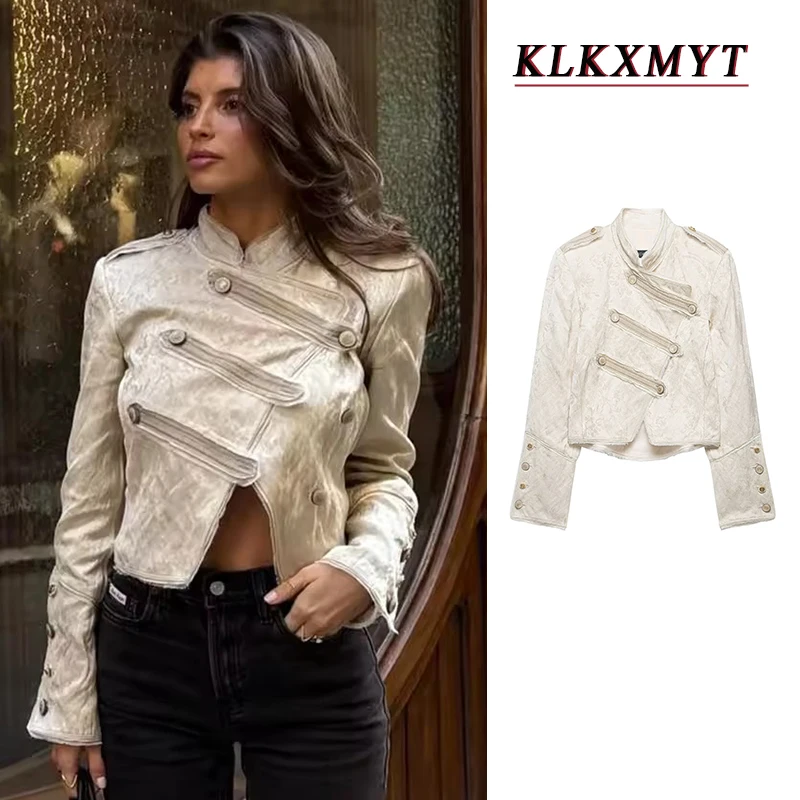 Damen Vintage Asymmetrische Jacke mit Schrägknopfleiste, Napoleon-Jacken für Damen, 2026 Neue Mode Doppelreihige Oberbekleidung