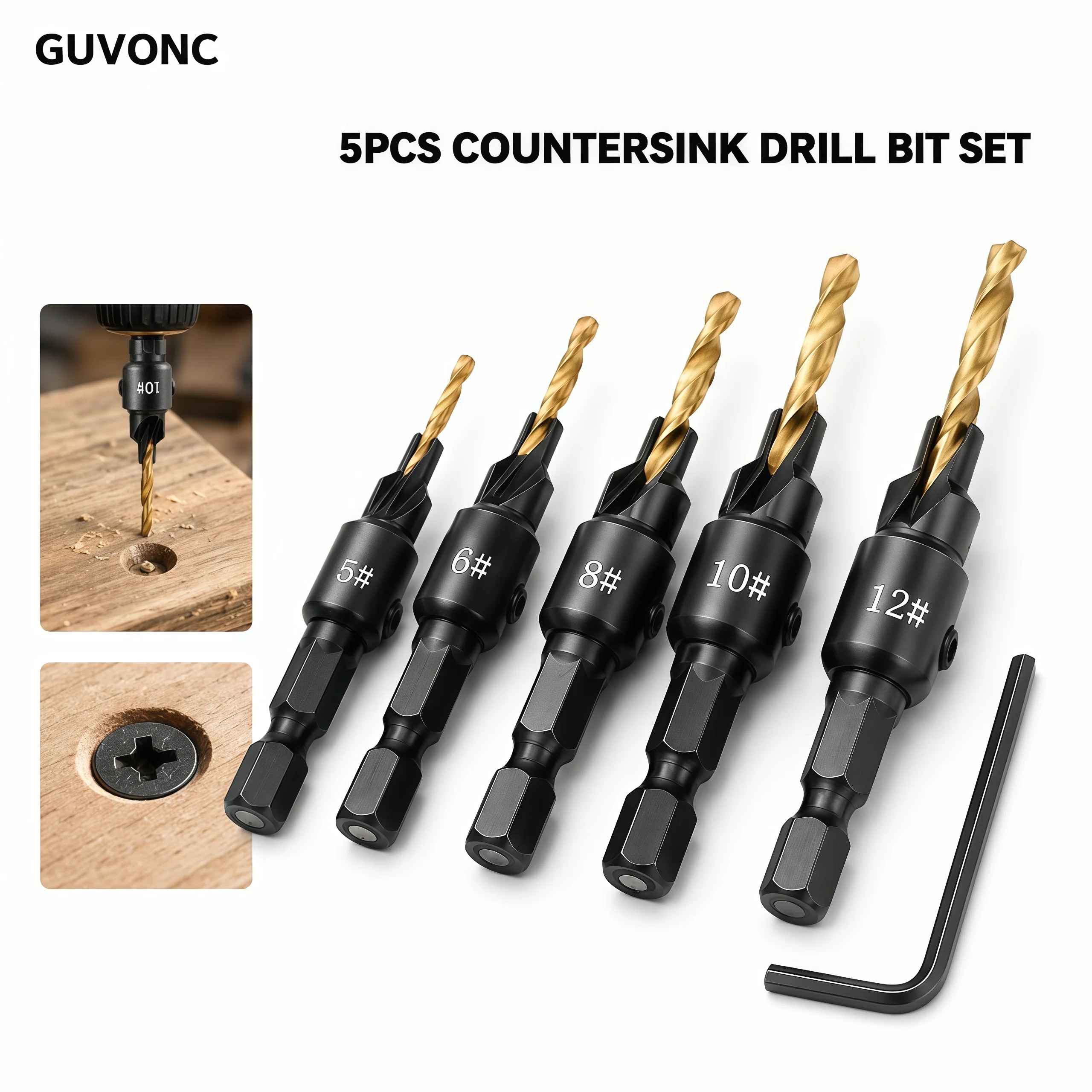 Adjustable Counter Sink Drill Bits Kit HSS Titanium Plated Pilot Hole Countersink Bits Hex Shank Woodworking Chamfer Tool