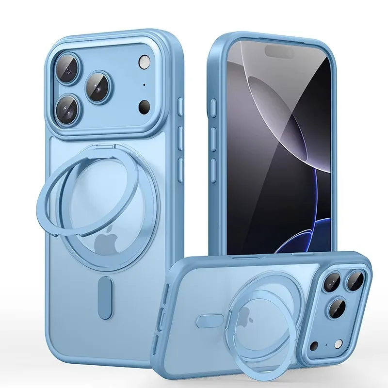 For iPhone Case 360° Rotating Metal Ring Stand Magnetic Magsafe Armor Cover For iPhone 17 18 16 Pro Max