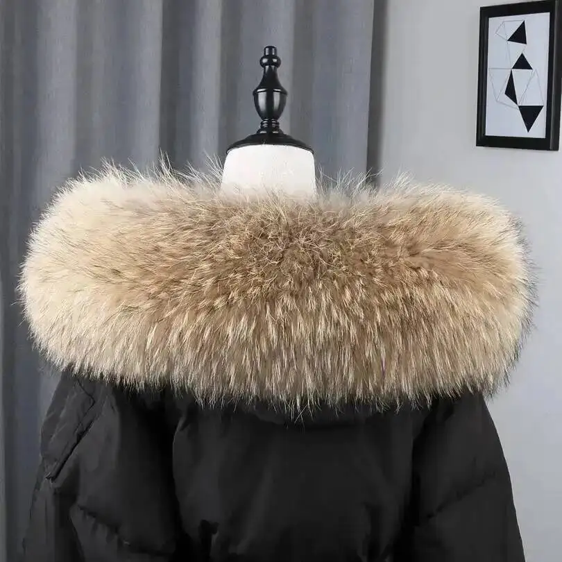 100% Real Natural Raccoon Fur Scarf Women Winter Fashion Luxury Warm High Quality Fur Collar For Coat Strip Hooded Large Muffler