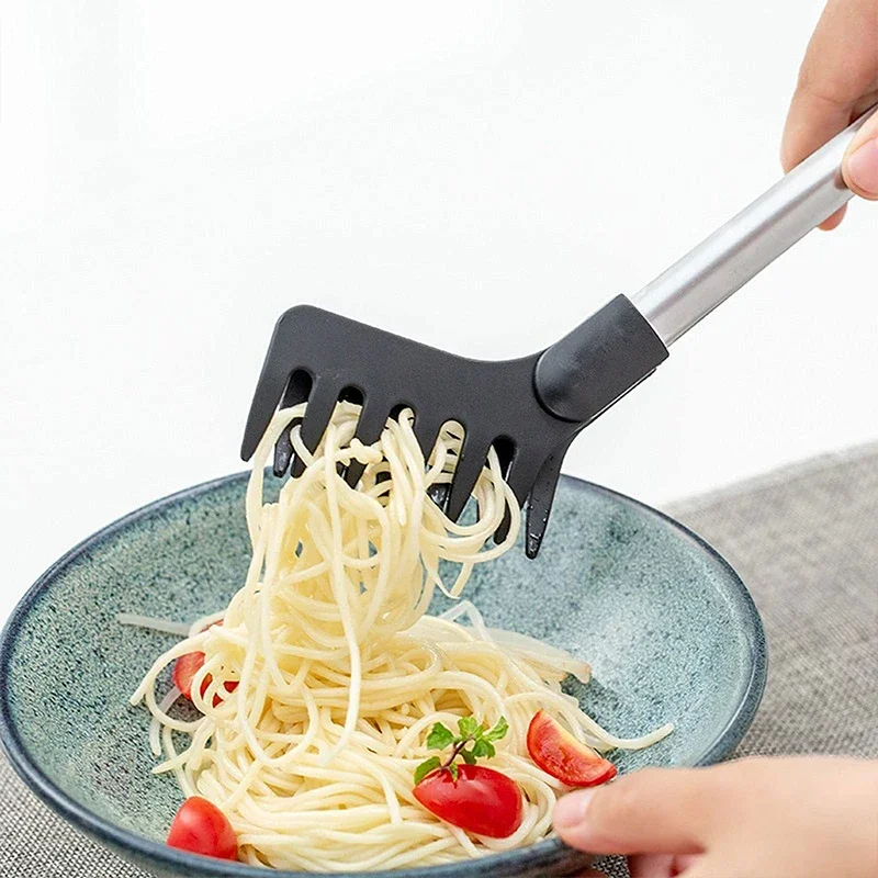 Stainless Steel Multi-functional Food Tongs Noodle Tongs Non-slip Handle Heat-resistant Chuck Easy To Store