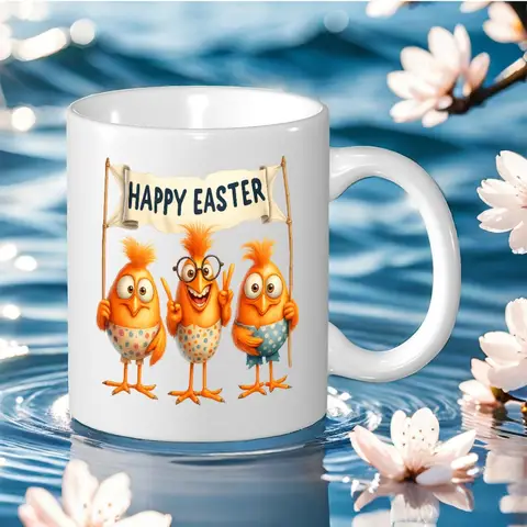 "Three Chickens Animal Pattern Ceramic Mug – Unique Coffee Cup for Home and Office – Stylish and Fun Mark Cup for Coffee Lovers"