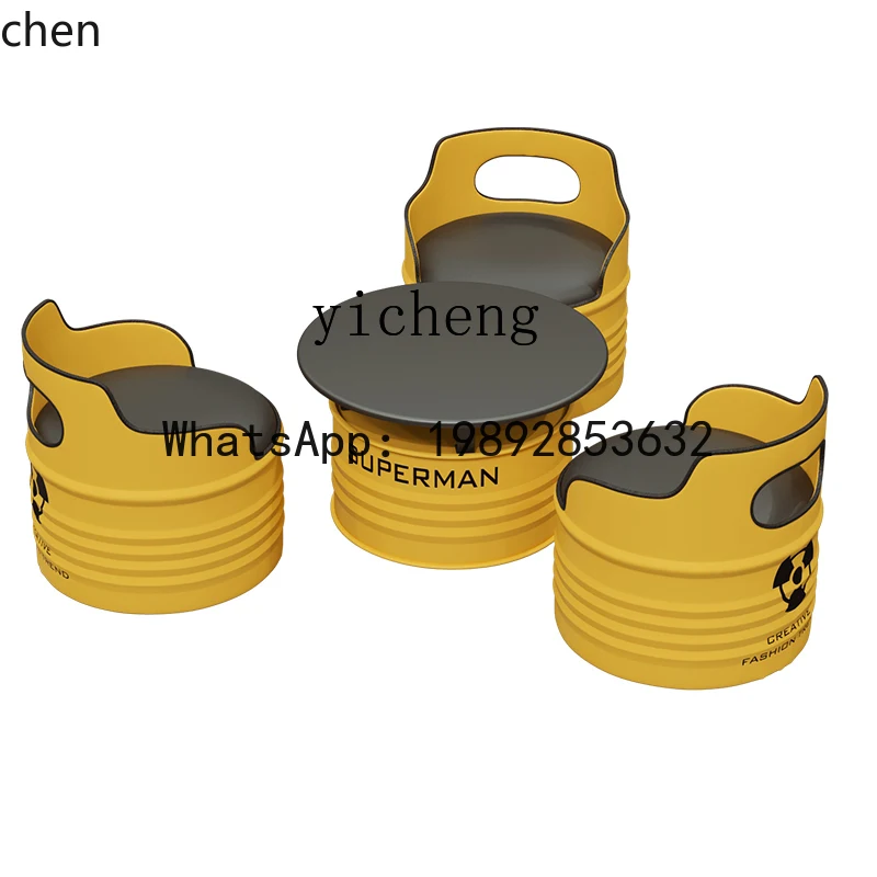 YFY  Iron Art Table and Chair Set for Coffee Shop Reception Area, Industrial Style Oil Drum Table and Chair Combination