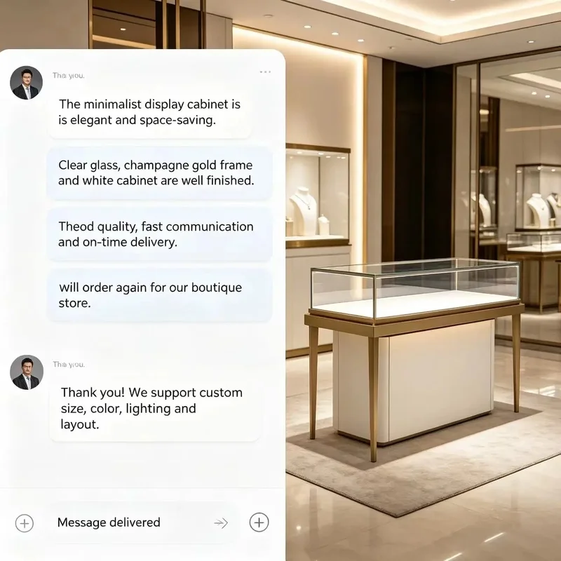 custom.Wood Jewelry Display Cabinet Glass Top LED Lighting Durable Construction Customizable Shelves Retail Stores Luxury Ma