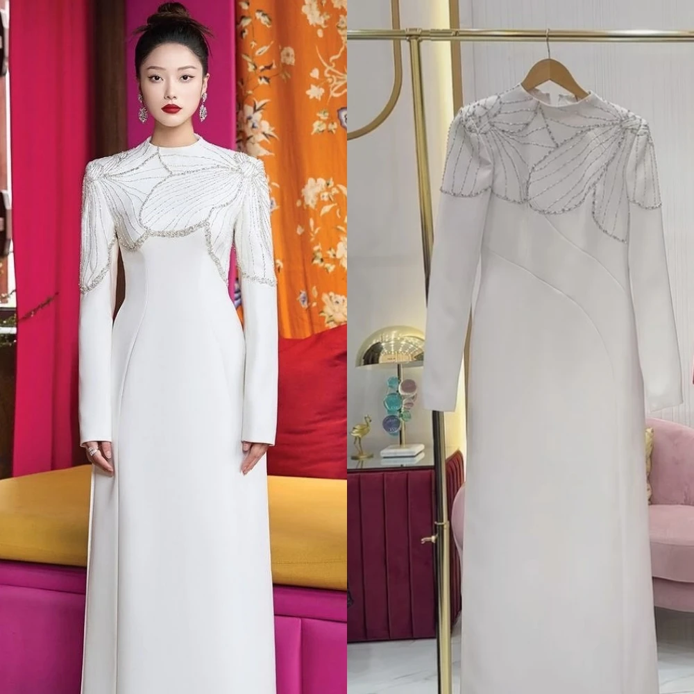 Customized  Evening    Jersey Rhinestone Beach A-line Scoop Neck Bespoke Occasion Gown Midi es  Sexy Casual 
