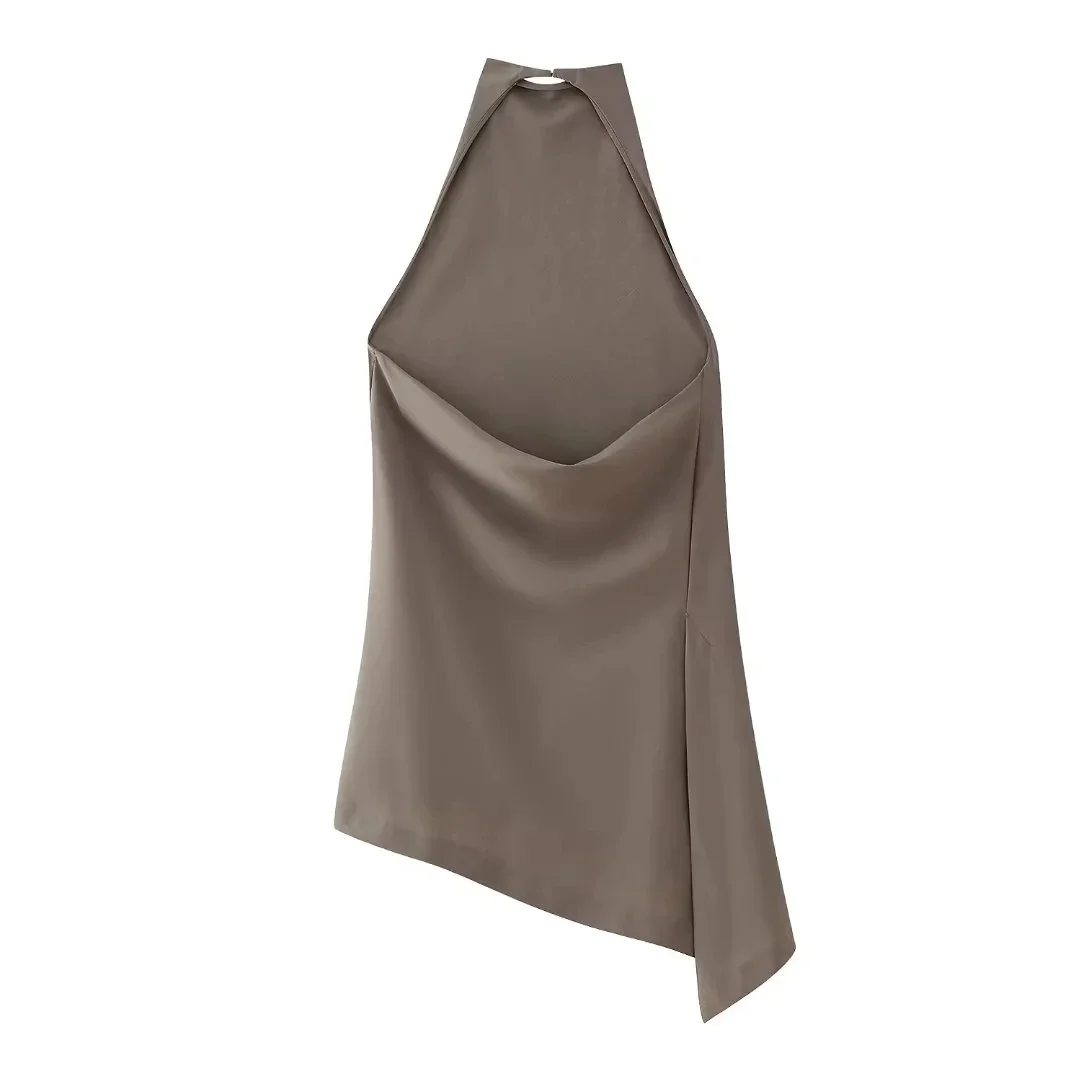 HH Damen Sommer-Satin-Set mit asymmetrischem Saum, Crop-Top und weit geschnittener Hose mit Kordelzug, lässige Loungewear, Urlaubsoutfit – Detail 5