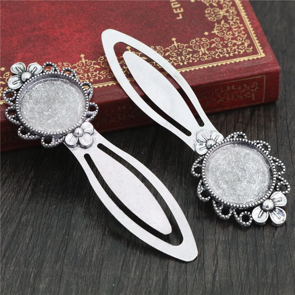 New Fashion 2pcs 20mm Inner Size Antique Silver Plated Bronze Black Vintage Handmade Bookmark Cabochon Base  Cameo Setting.