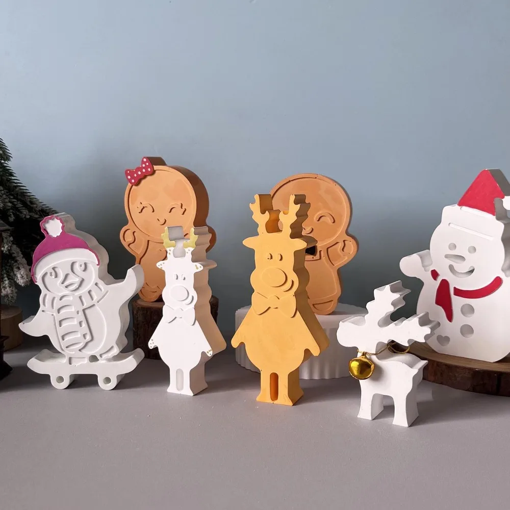 Ciervo muñeco de nieve vela perfumada molde de silicona hombre de jengibre pegamento de goteo molde de resina hecho a mano adorno de coche DIY regalos de Navidad e invierno