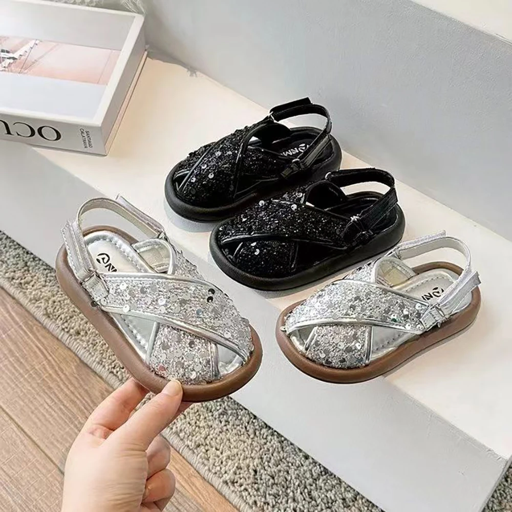 

Summer Princess Sandals For Girls 2025 Trend Fashion Glitter Party Teenager Girl's Sandals PU Leather Perform Dance Footwear