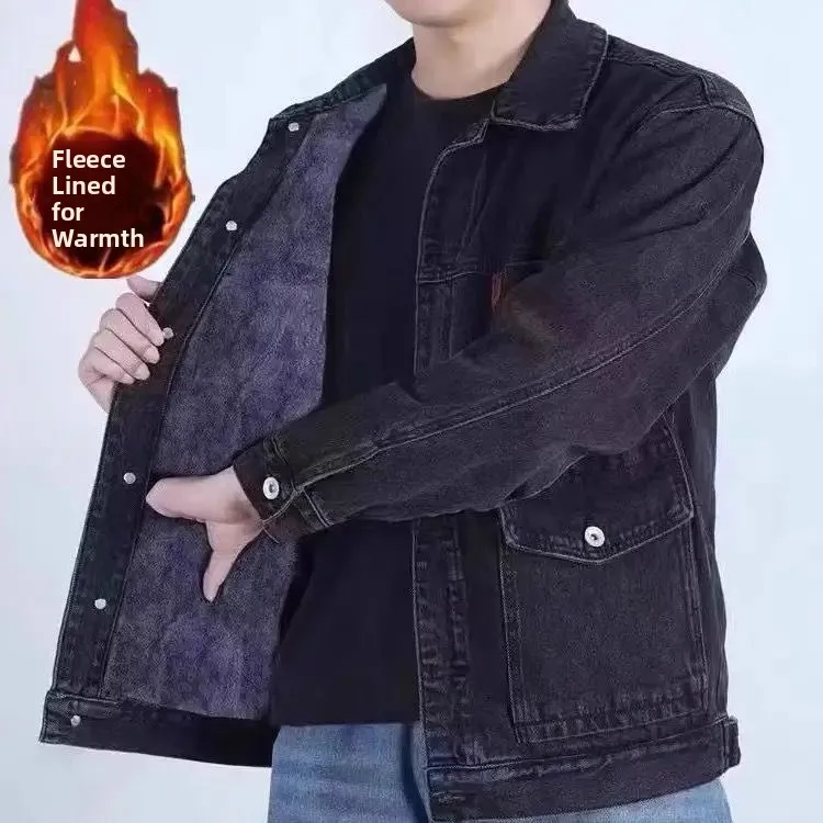 

Men's Autumn Winter Fce Lined Thi Denim Jaet Casual Workwear Resistant to Heat Welding Wear Resistant Stain L...