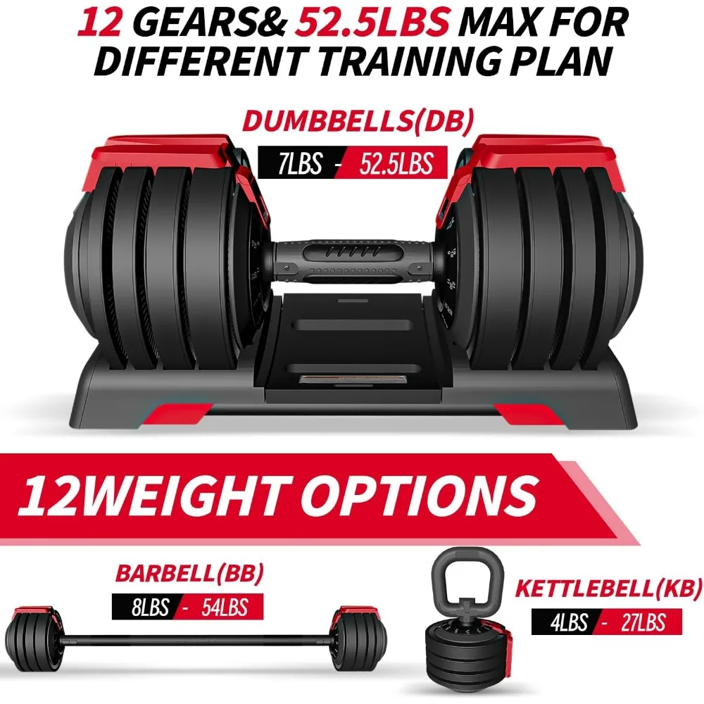 دمبل وزن 52.5 رطل مع 12 مقبضًا معدنيًا مضادًا للانزلاق