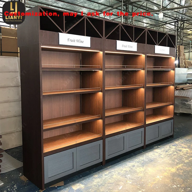 

custom.Liquor Store Cabinet Shelf Red Wine Display Rack With Led Lighted Decoration