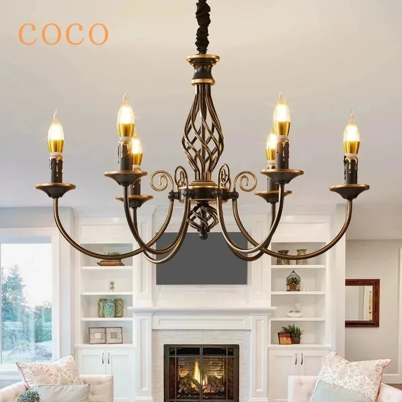 

European and American style black gold retro E14 candle gloss pendant light used for restaurant home decoration pendant light
