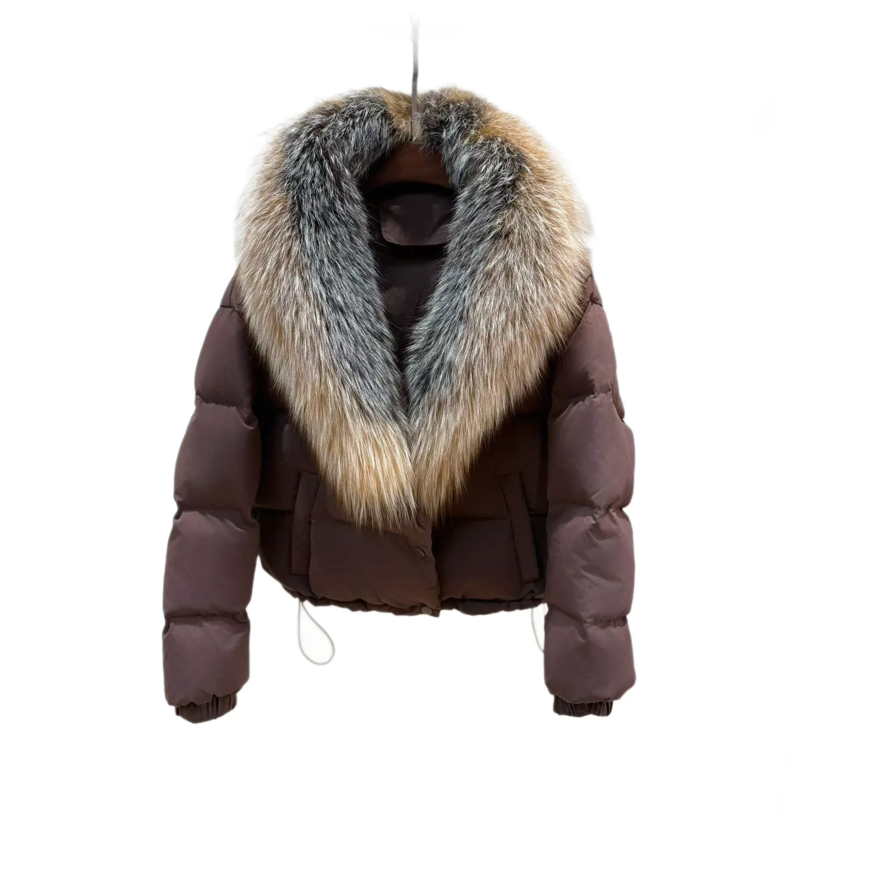 

European Station 2025 Winter New Fox Real Fur Collar Short Down Jacket Women's Fashion Loose Large Size Fur Jacket