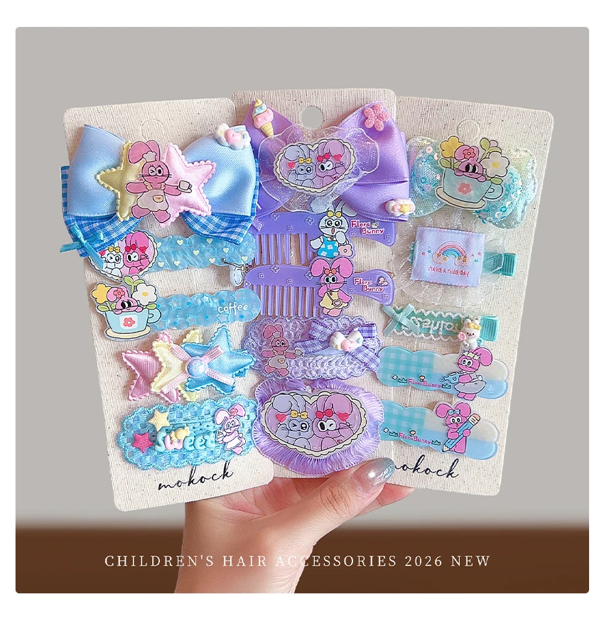 2026 Neu 5-teiliges Kinder-Haarspangen-Set Kawaii Cartoon-Häschen Satin-Schleife Pailletten Tüll Spitze Haarschonende Haarspangen für Kleinkind-Mädchen – Detail 4