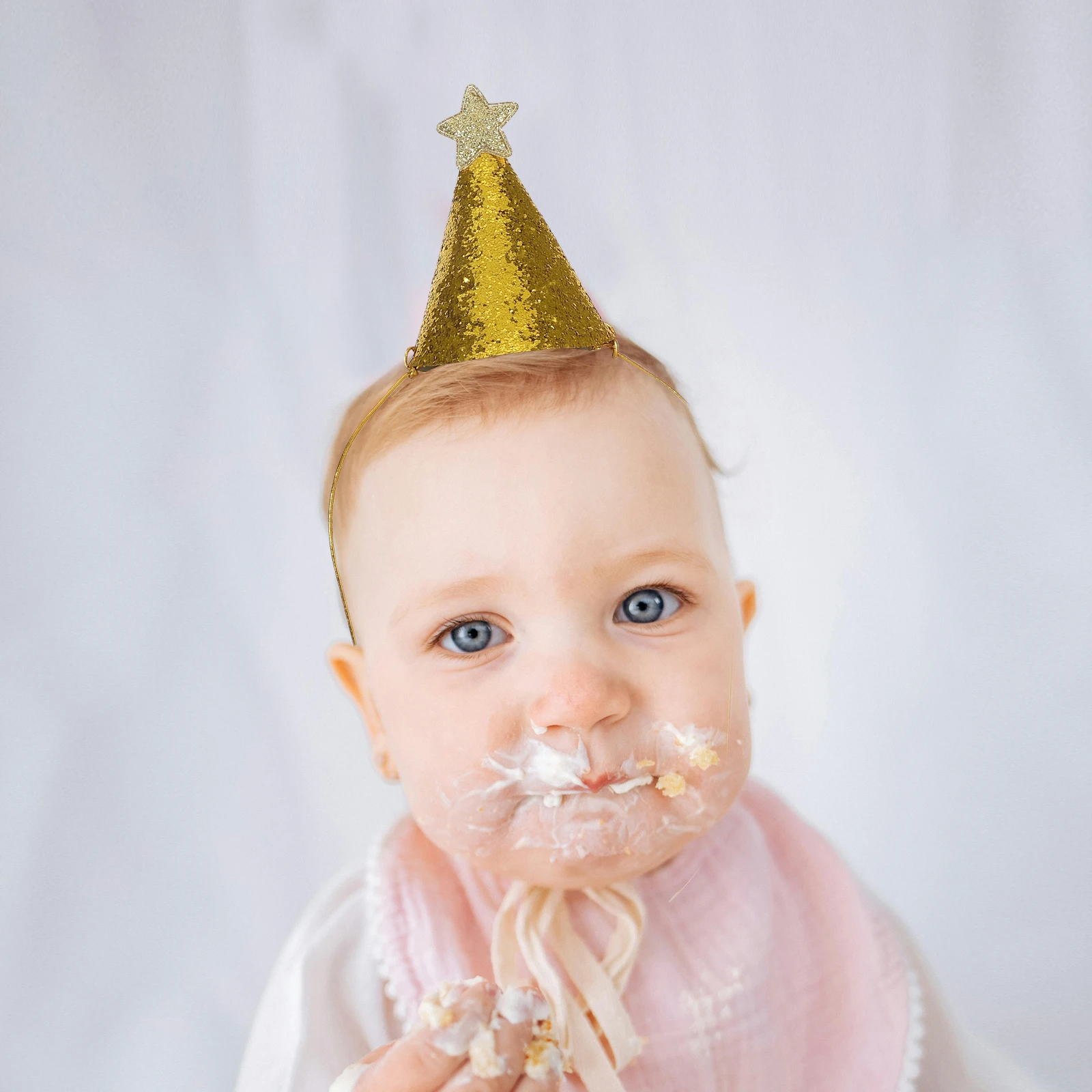 

8 Pcs Birthday Hat Celebration Party Headwear Cone Kids Glitter Cloth Child Golden Star Silver Ball Decorative
