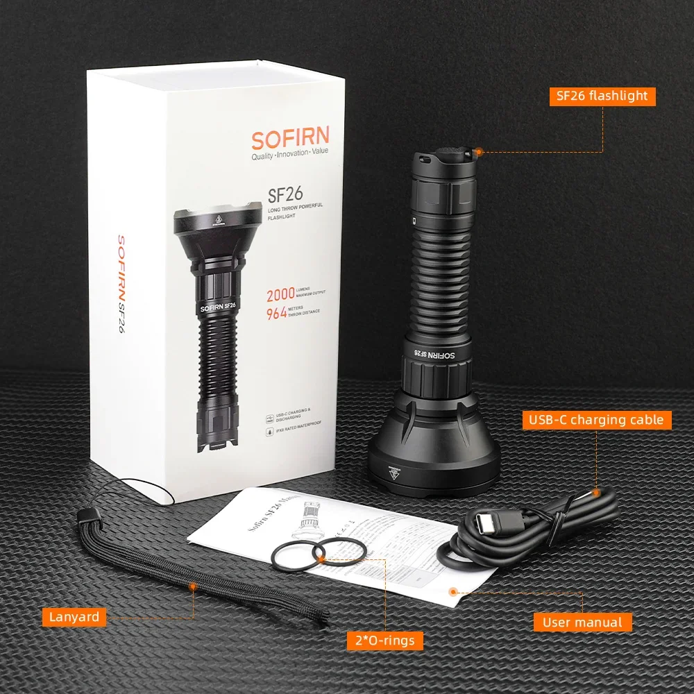 Sofirn SF26 2000 lm SFT40 LED 6000 K Taktische Taschenlampe Typ-C Wiederaufladbare Protable Leistungsstarke 21700 Taschenlampe Camping EDC Taschenlampe – Detail 12