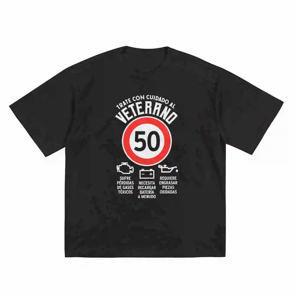 50th Birthday 50 Years Motorcycle Traffic Geometric Pattern Short Sleeve Tee 100% Cotton T-Shirt