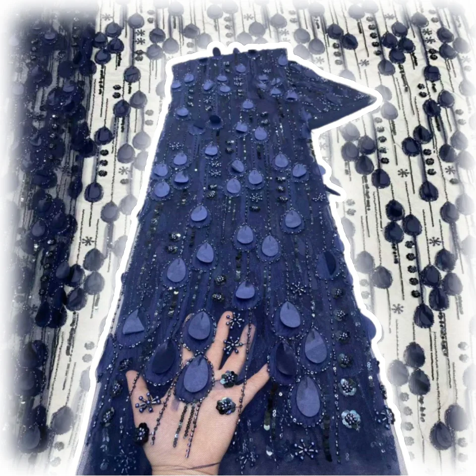

Latest 3D French Sequin Tulle Lace Fabric 2025 Elegant African Nigerian Beaded Mesh Lace Fabric Women Party Dress Sewing TP1187