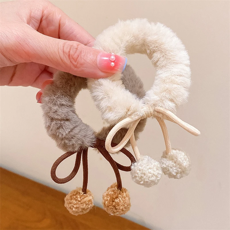 Lamb Hair Ball Cherry Hair Rope Cute Girl Bow Knot Hair Loop Ball Hair Ornament Elastic Hair Bands