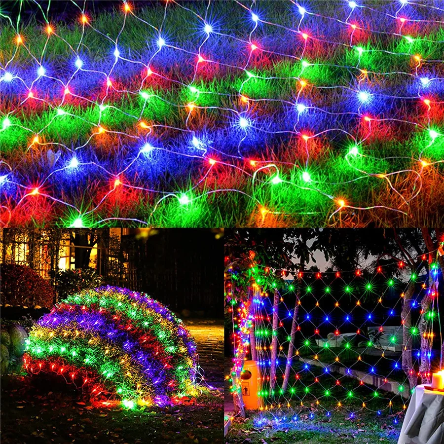 Guirnalda de luces LED impermeables para exteriores, cortina de hadas para decoración navideña, fiesta de jardín, 8 modos, 2x2/3x2M