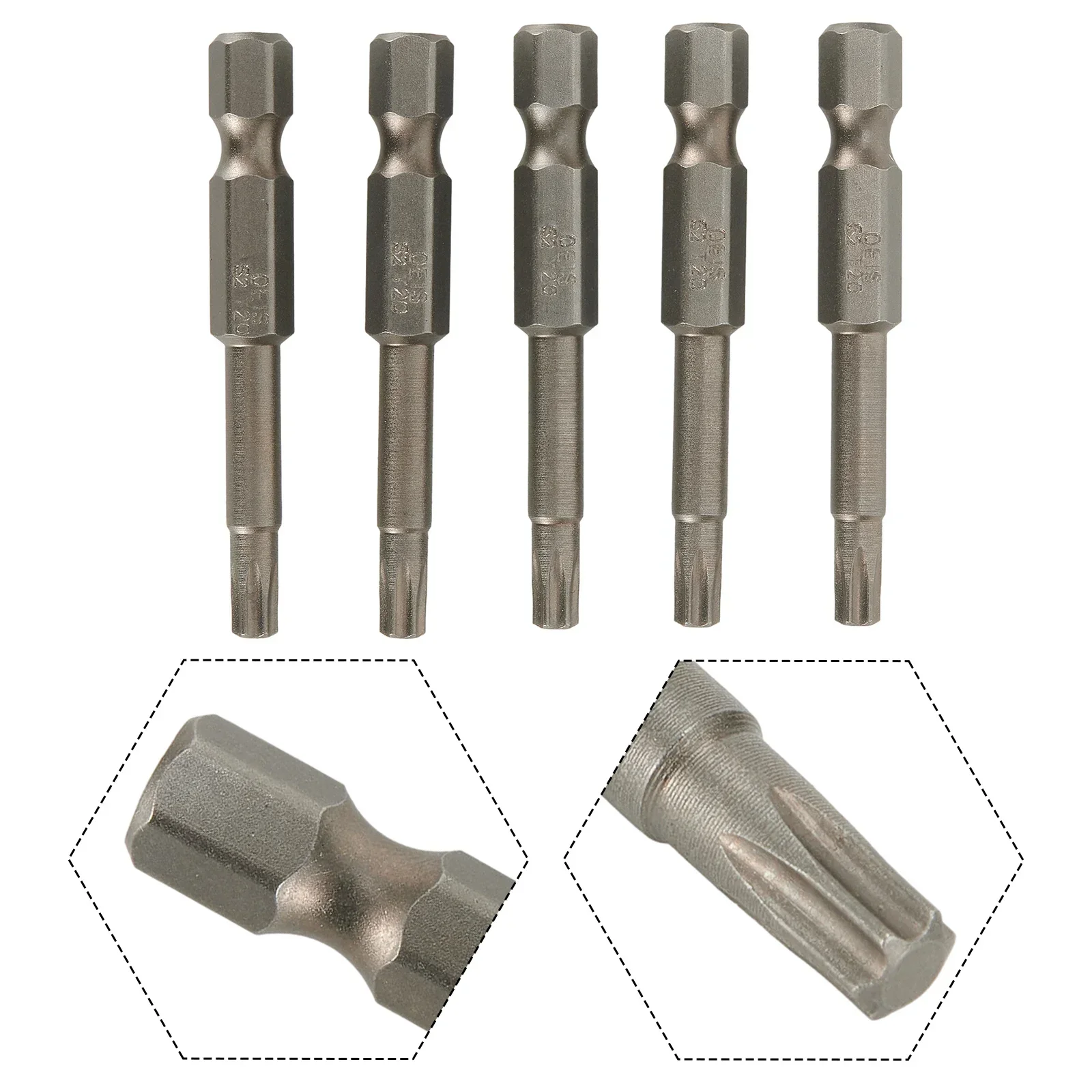 Puntas de destornillador Torx magnéticas T20, 5 piezas, 50mm de largo, 1/4 pulgadas, cabeza de vástago hexagonal, herramientas manuales