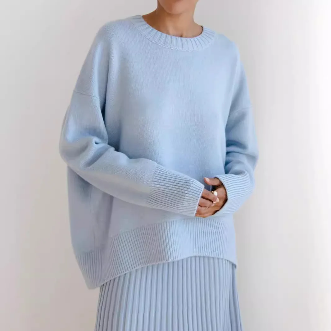 Autumn. And Winter Russian Women's Knitted Sweater Circular Neck Solid Color Loose Sweater Y2k、 Bandage Outfits