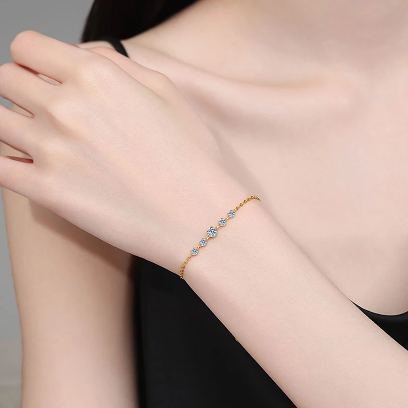 NASIA Moissanite Bracelets for Women S925 Sterling Silver Lab Diamond Plated Gold Bracelet Wedding Birthday Party Jewelry
