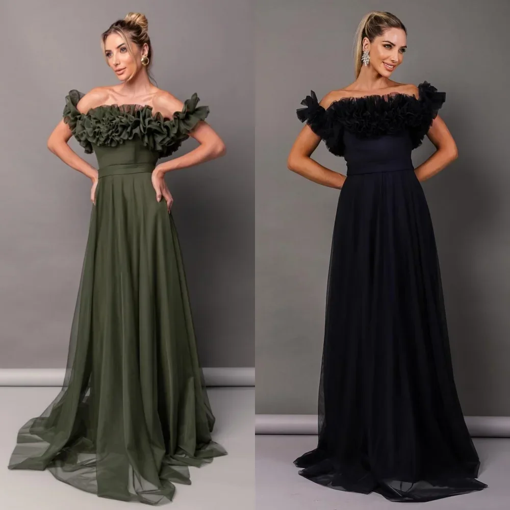 

Customized Evening Dresses Ruched Engagement A-line Off-the-shoulder Long Dress Exquisite High Quality Occasion Gown for Women