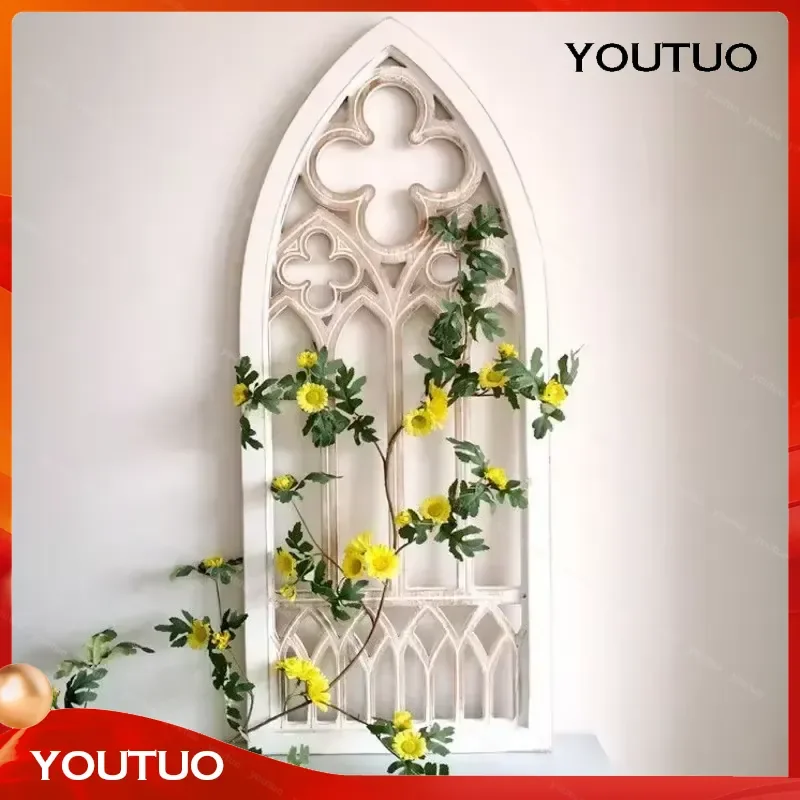Moroccan Retro Wooden Faux Window Frame Wall Shelf American Style Wood Shelving Unit Advanced Sense Wall Art Home Decoration