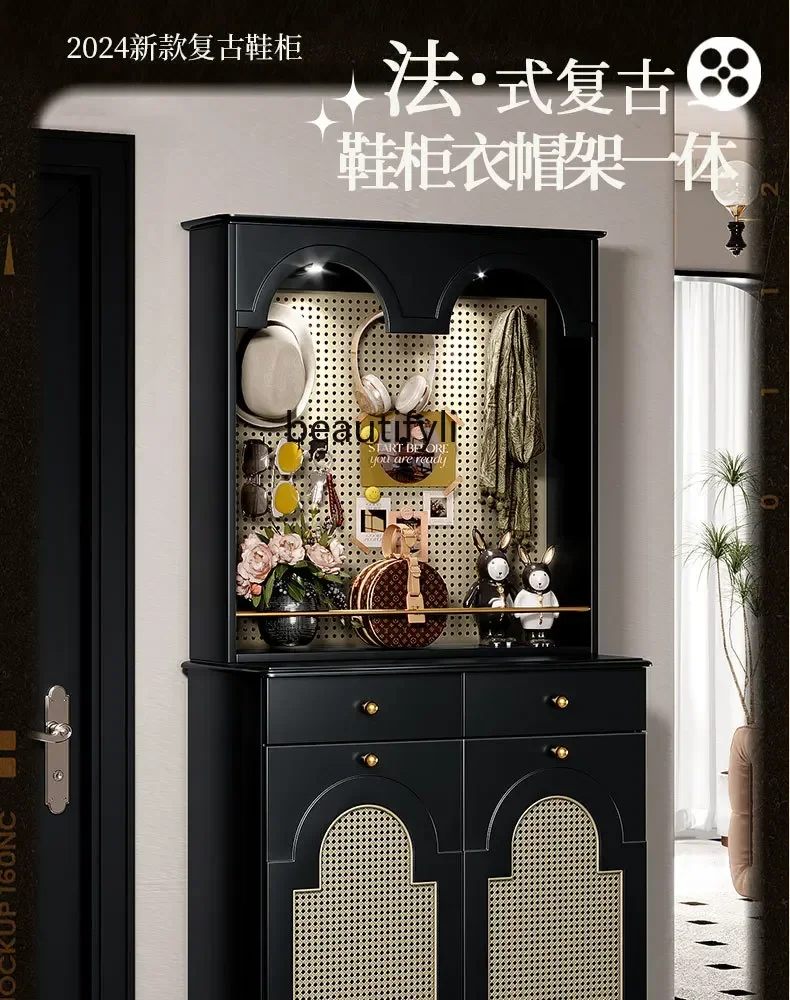 zxqxzFrench Retro Shoe Cabinet Clothes Rack Integrated Doorway Shoe Cabinet Large Capacity Multi-Layer Oversized