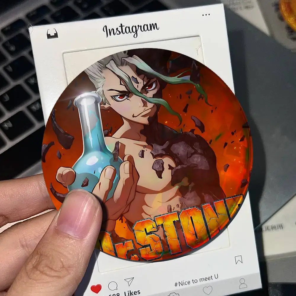 Dr.Stone Fanart For Badge Laser Holographic Custom Badge Image Metal Lapel Pin Brooch For Clothing Backpack Decorative