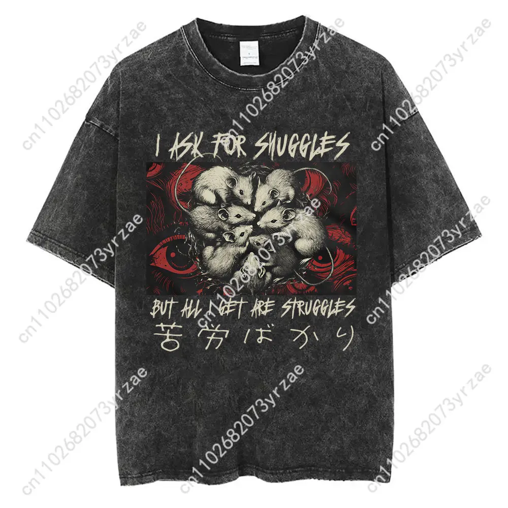 Capybara Retro Wash Tshirt Man Woman High Quality Vintage T Shirt Cotton Short Sleeves Fashion T-shirt Soft Breathable Tops