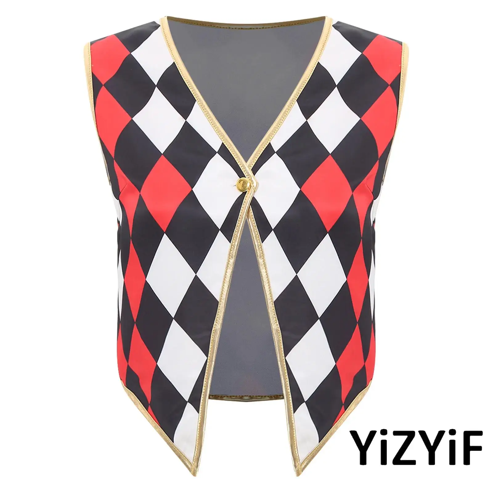 

Elegant Ringmaster Vest for Women Golden Trim Design with Irregular Hem Perfect for Circus Cosplay And Themed Performances