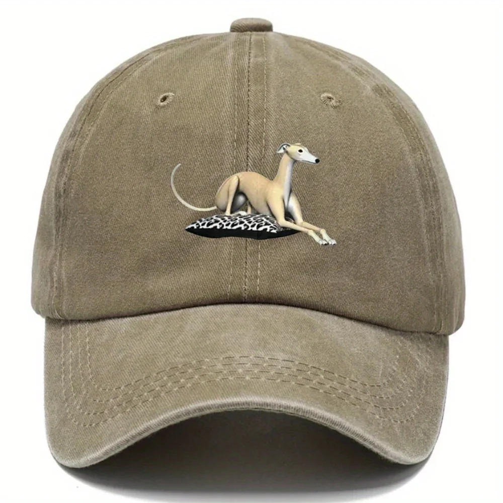 Classic Dog Printed Hat, Trendy Style Washed Hat, Breathable Baseball Caps, Hats with Multiple Color Options, Adjustable Style D
