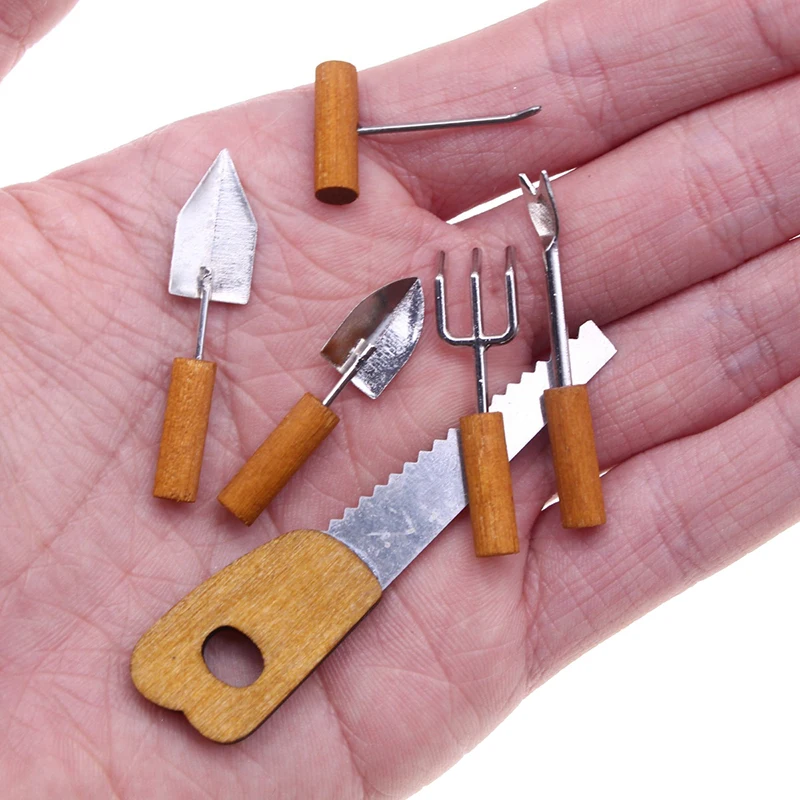 6PCS 1:12 Dollhouse Miniature Simulation Gardening Multi Tool Model Kids Cleaning Toys Mini Farming Tools Set
