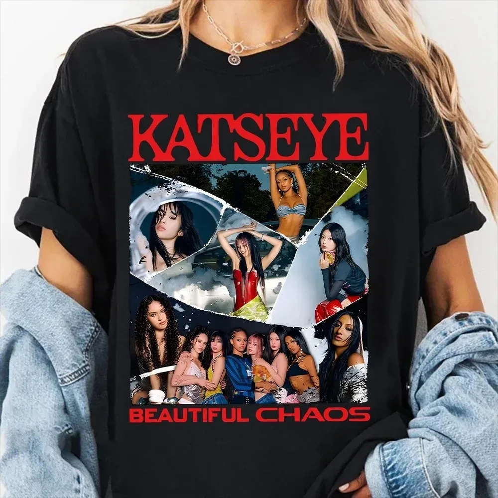 เสื้อยืดลายกราฟิกสไตล์เรโทร Katseye Beautiful Chaos ปี 2025 ของขวัญสำหรับผู้หญิง ผู้ชาย เสื้อยืดโอเวอร์ไซส์ แขนสั้น ยูนิเซ็กส์