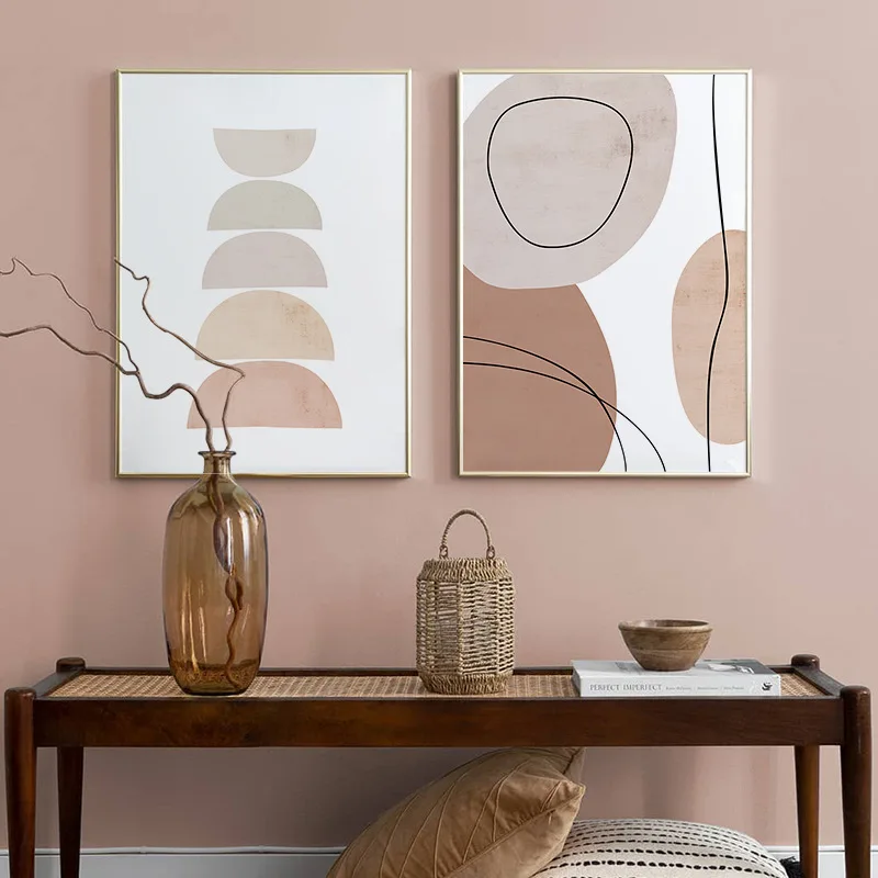 

Morandi Minimalist Abstract Geometric Lines Beige Nordic Wood Style Restaurant Mural Interior Living Room Home Decoration