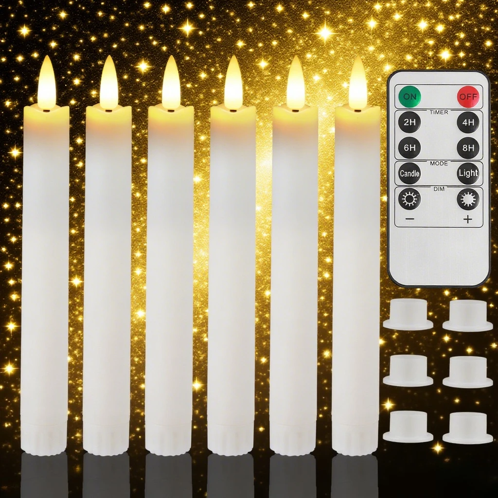 Flameless Flickering Taper Led Candles with 10-Key Remote & Lamp Holder 3D Wick Window Candles for Christmas Wedding Home Decor