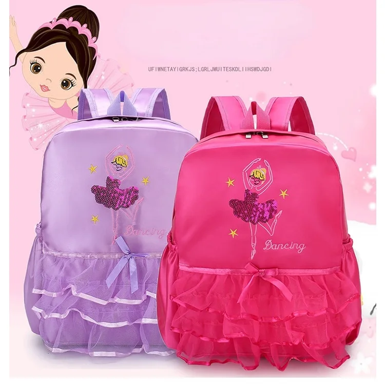 Princess Girls Sweet Cute Bow-knot Lace Dance School Bags 2023 New Children Fashion Sequins Latin Ballet Backpacks Drop Shipping