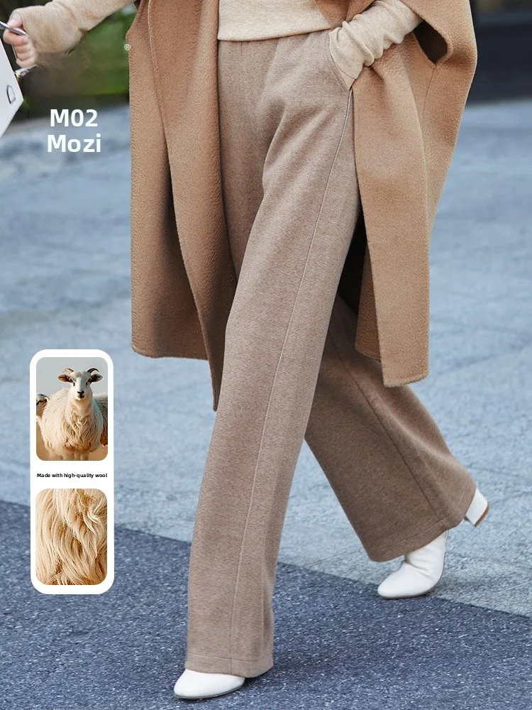 

Midlife Women's Fashion Wool Wide Leg Pants Elastic Loose Fit Long Trousers for Mom Autumn Winter Spring High Waist Loose Jeans