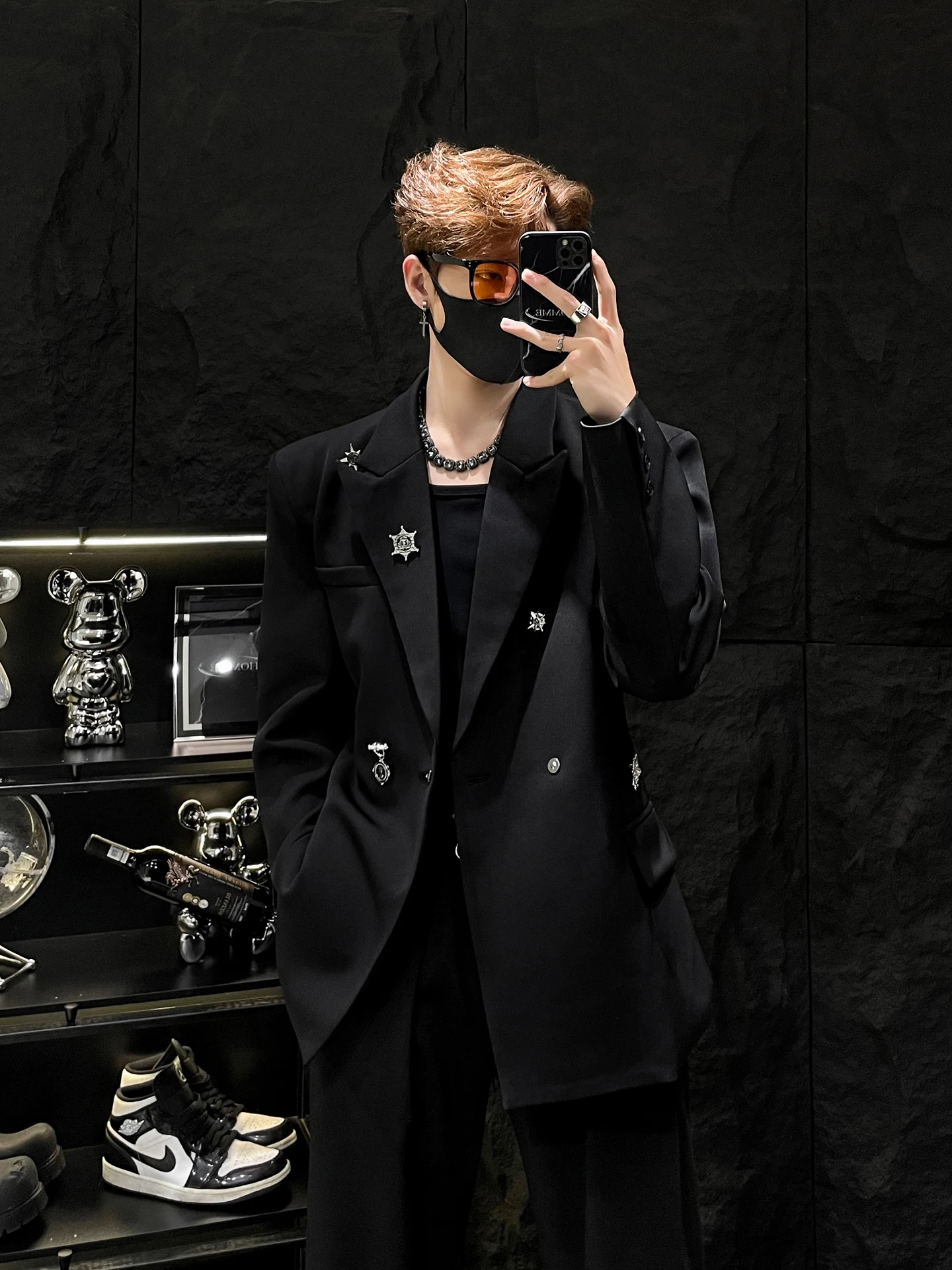 

Металлический декоративный значок на лацкан для мужского повседневного костюма, приталенный классический корейский пиджак с длинным рукавом, модный, весна-осень