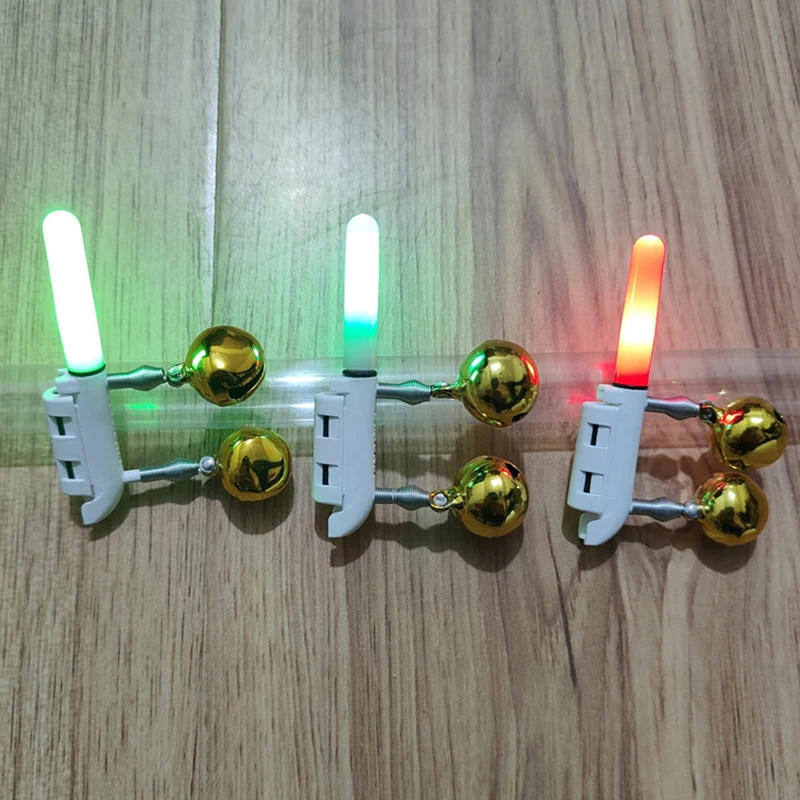 Fishing Bite Alarms Fishing Rod Double Bells Rod Clamp Tip Clip Bells Ring Induction Lamp Bright Night Flash LED Without Battery