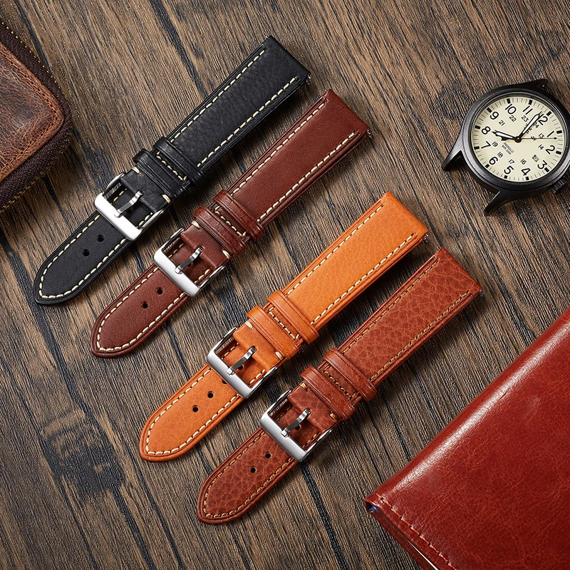 

UTHAI Retro Strap Quick Release 18mm 20mm 22mm Vegetable Tanned Calf Leather Smartwatch Strap Accessory Bracelet S106 ﻿