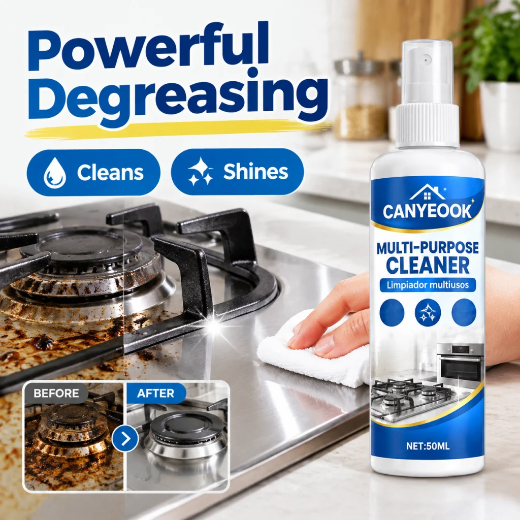 CANYEOOK Stove & Oven Grease Remover 50ml, Heavy-Duty Kitchen Degreaser & Polish, Spray & Wipe for Cooktops, Metal Cookware