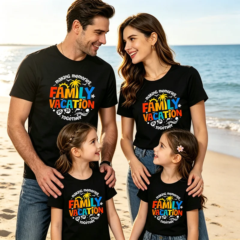2026 Family Vacation Matching Shirts Making Memories Together Beach Trip Family Outfit Black Graphic Tees for Parents Kids