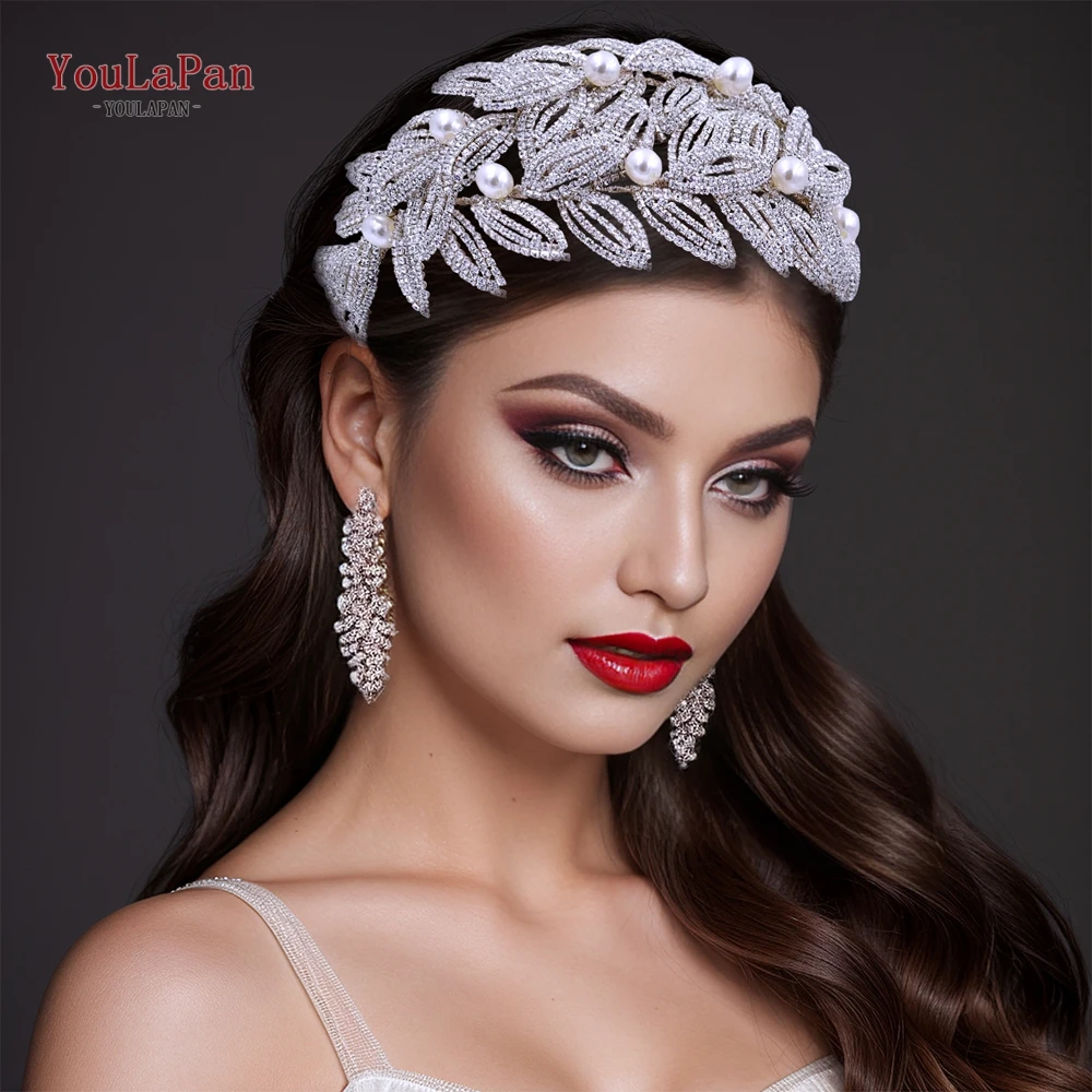 

YouLaPan Bridal Headband Hair Accessories Gorgeous Wedding Tiara Woman Headpieces Leaf Headdress for Party HP411