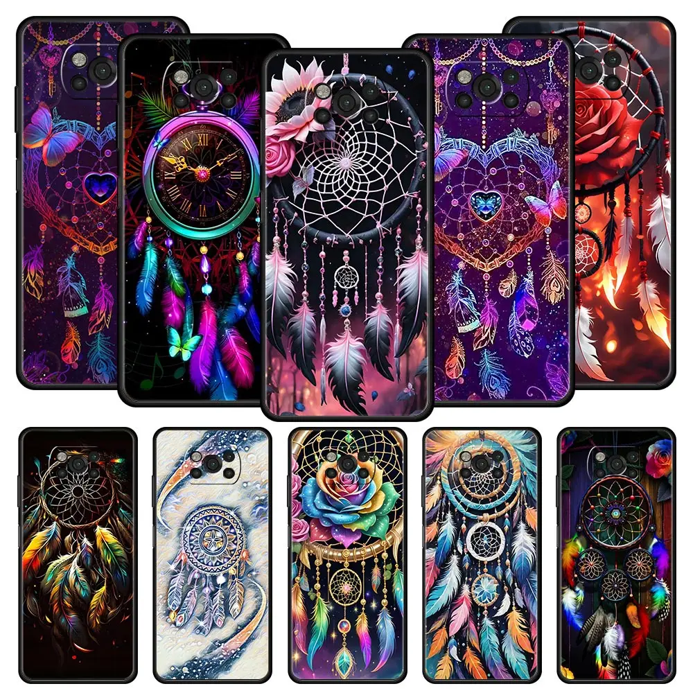 Capa de Telefone para Xiaomi Poco F7 F6 F5 F4 F3 X7 X6 X5 X4 X3 NFC M4 C51 C55 GT 5G, Capa de TPU Macia com Design de Mandala e Dreamcatcher