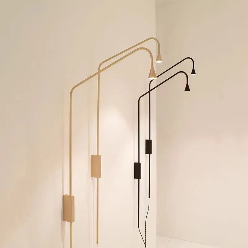 Nordic Minimalist Bedroom Bedside Reading Light Austere Wall Lamp Gold Long Arm Sconce Spotlight Aisle Office Decor Ambient Lamp